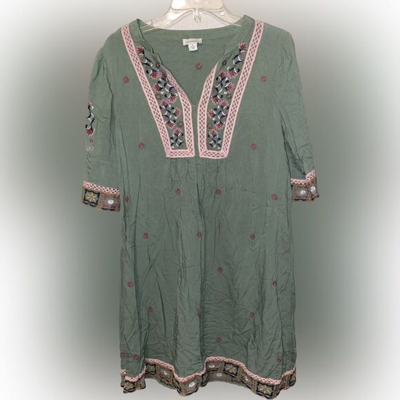 Sundance Bohemian Boho Green Embroidered Lucienne Dress Small - Picture 2 of 4